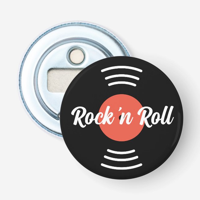 Rock 'n Roll Round vinyl music record magnetic Bottle Opener (Front)