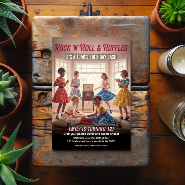 Rock 'n' Roll Ruffles 1950s Birthday Party Postcard (Creator Uploaded)