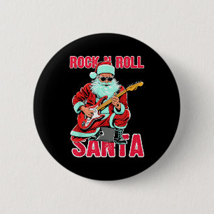 Rock N Roll Santa Playing Guitar Christmas Button