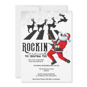 Rock N Roll Santa Reindeer Rockin' Christmas Party Invitation