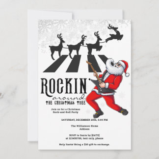 Rock N Roll Santa Reindeer Rockin' Christmas Party Invitation