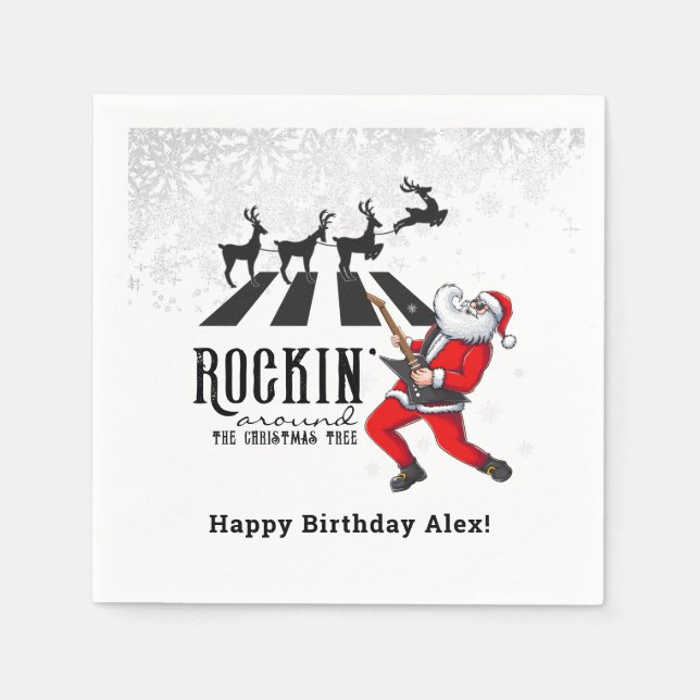 Rock N Roll Santa Rockin' Birthday Christmas Party Napkins (Front)