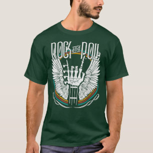 Rock N Roll Skeleton Guitar Wing Heavy Metal Music T-Shirt