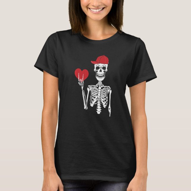 Rock N Roll Skeleton Hands Heart Valentines Day Sk T-Shirt (Front)