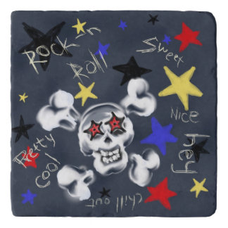 Rock-N-Roll Skull 1980's catch phrases trivet