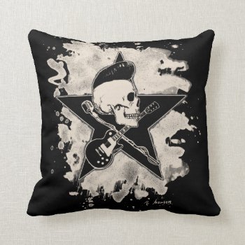 Rock-n-roll Skull - Bleached Throw Pillow by andersARTshop at Zazzle