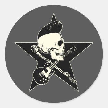 Rock-n-roll Skull Classic Round Sticker by andersARTshop at Zazzle