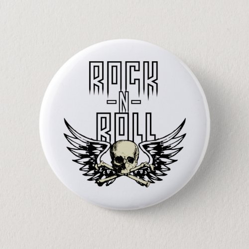 Rock n Roll Skull With Wings Button