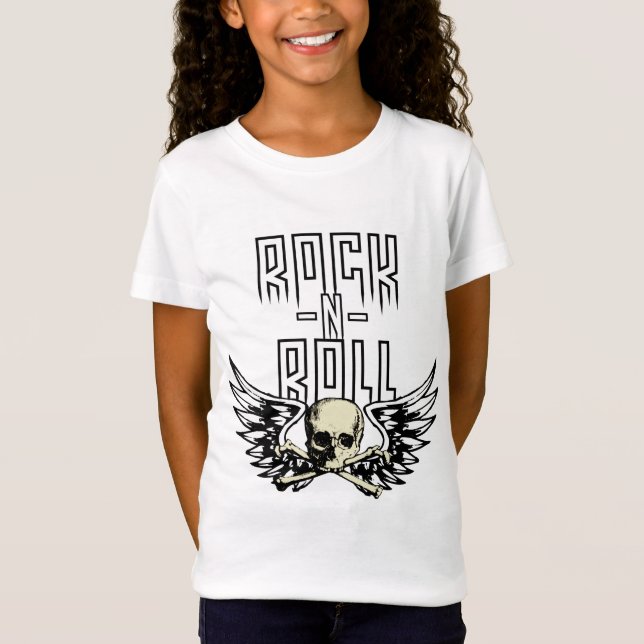 Rock n Roll Skull With Wings T-Shirt (Front)