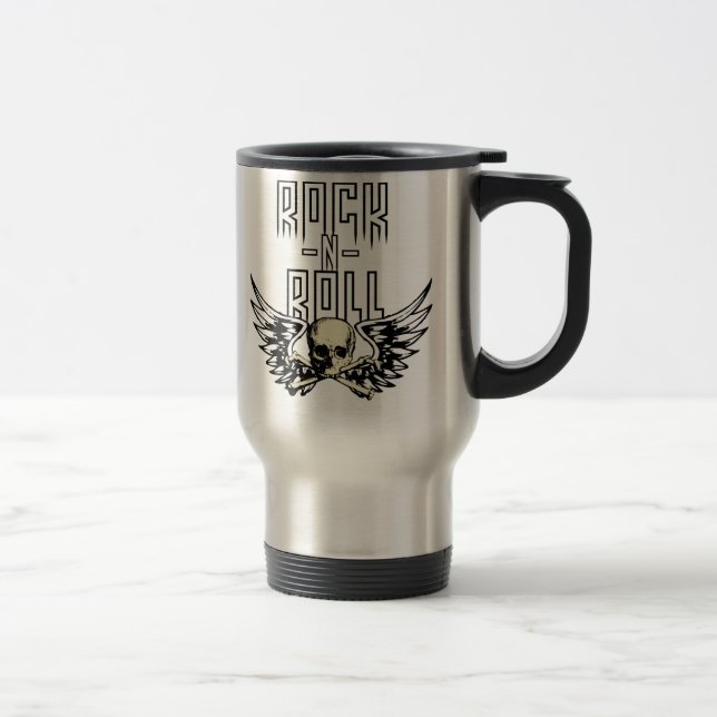 Rock n Roll Skull With Wings Travel Mug (Right)