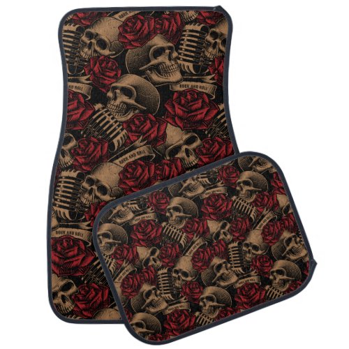 Rock N Roll Skulls Roses Tattoo Art Car Floor Mat