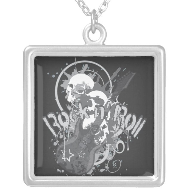 Rock n' Roll Skulls Silver Plated Necklace (Front)