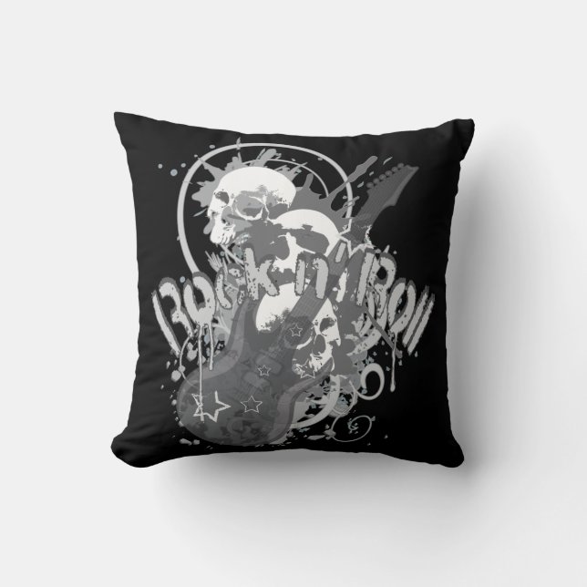 Rock n' Roll Skulls Throw Pillow (Front)