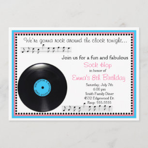 Rock N Roll Sock Hop 1950's Birthday Invitation