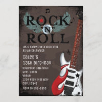 Rock N Roll Star Grunge Birthday Party Invitations