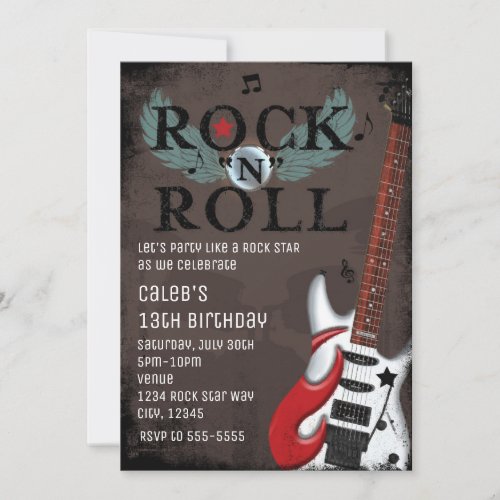 Rock N Roll Star Grunge Birthday Party Invitations