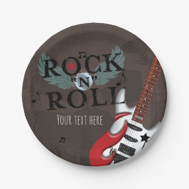 Rock N Roll Star Grunge Birthday Party Paper Plates (Front)