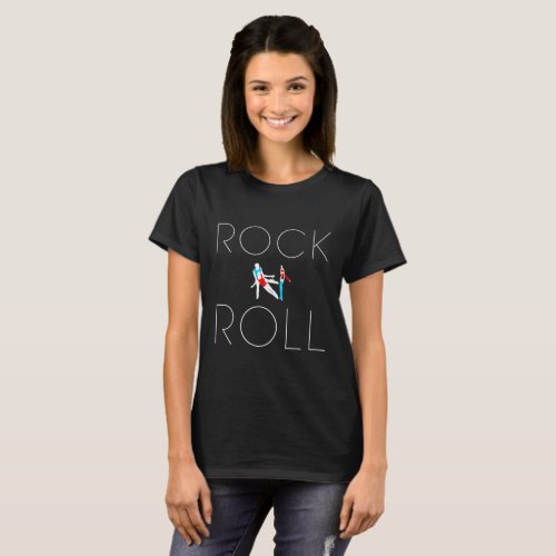 Rock N Roll text dancers figures black T_Shirt