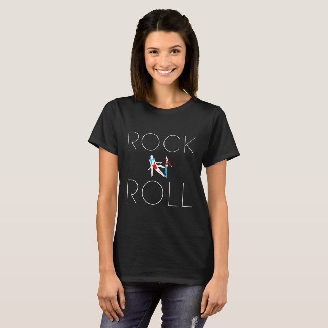 Rock N Roll text, dancers figures, black T-Shirt (Front Full)