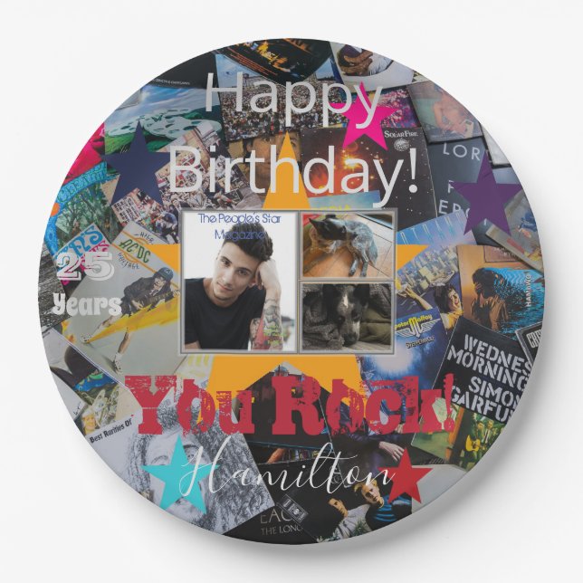 Rock-N-Roll Theme Birthday Paper Cups - HAMbWG Paper Plates (Front)