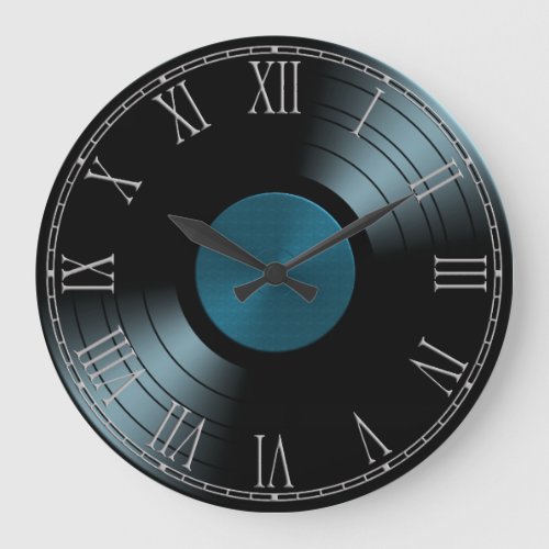 Rock n Roll Vinyl Record Album in Blue Large Clock