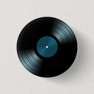 Rock n Roll Vinyl Record Album in Blue Pinback Button