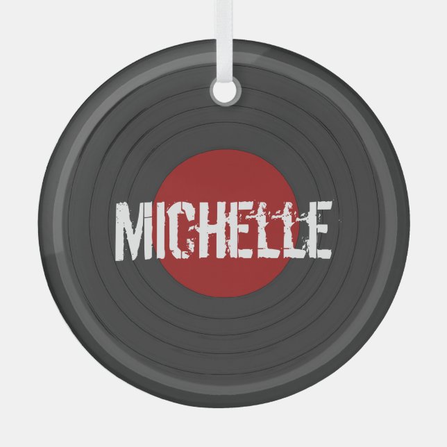 Rock N Roll Vinyl Record Custom Name Glass Ornament (Front)