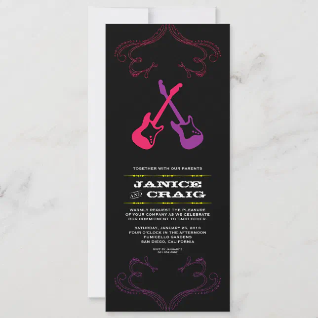 Rock N Roll Wedding Guitars Multicolor Invitation Zazzle