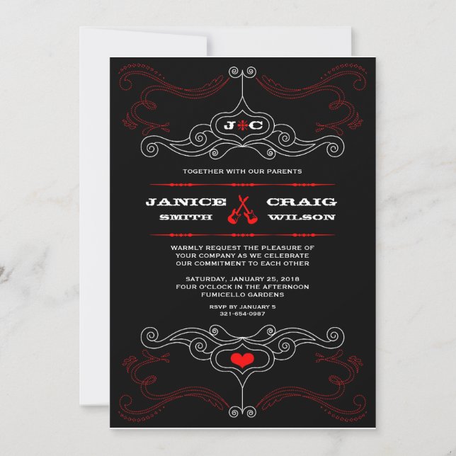 Rock n Roll Wedding Poster (Black / Red) Invitation (Front)