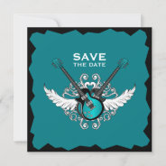 Rock 'n' Roll Wedding Save The Date Black Teal Invitation at Zazzle