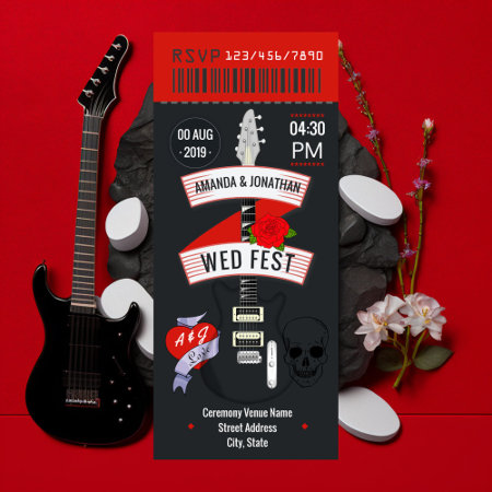 Rock N' Roll Wedding Ticket Custom Invitation