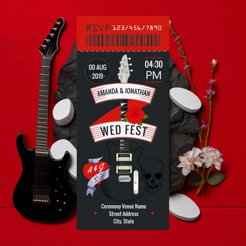 Rock n Roll Wedding ticket custom Invitation