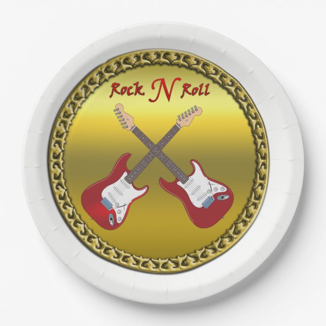 Rock N roll with electric guitars Paper Plates (Front)