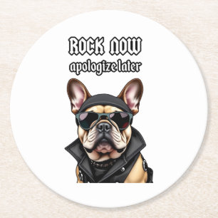 Rock now, apologize later round paper coaster