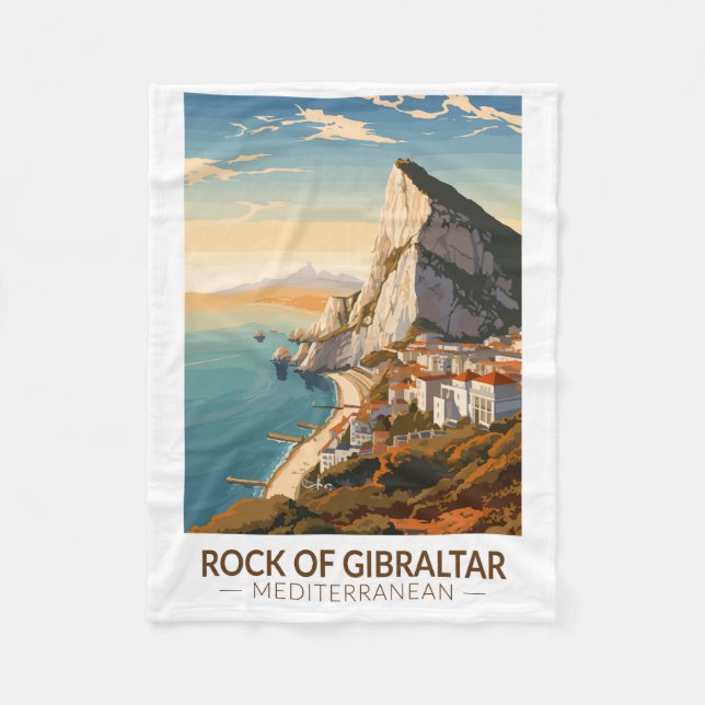 Rock of Gibraltar Travel Art Vintage Fleece Blanket (Front)