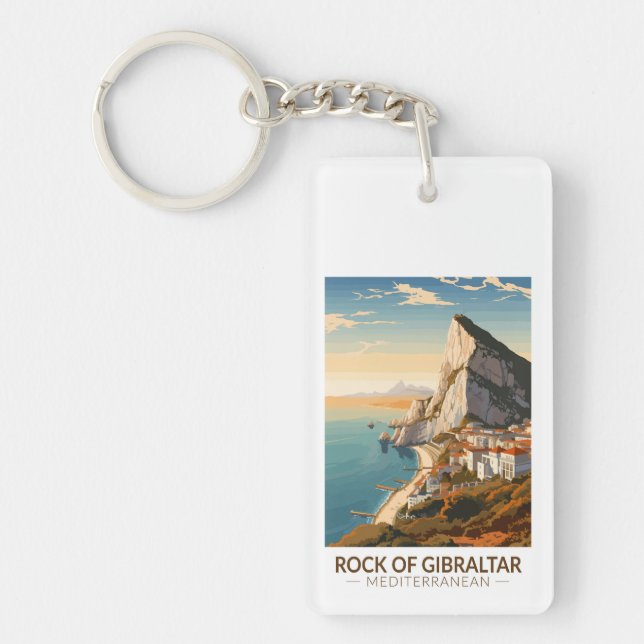 Rock of Gibraltar Travel Art Vintage Keychain (Front)