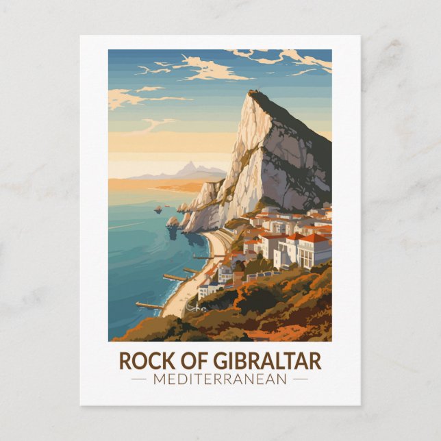 Rock of Gibraltar Travel Art Vintage Postcard (Front)