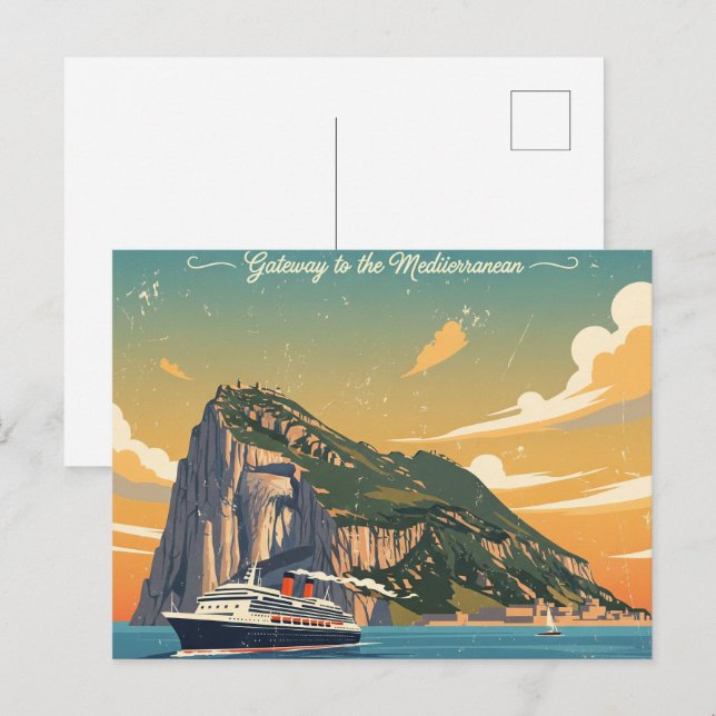 Rock of Gibraltar Travel Art Vintage Poster Postcard (Front/Back)