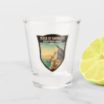 Rock of Gibraltar Travel Art Vintage Shot Glass<br><div class="desc">Rock of Gibraltar in a vector art style. The Rock of Gibraltar is a monolithic limestone promontory located in the British territory of Gibraltar,  near the southwestern tip of Europe on the Iberian Peninsula.</div>