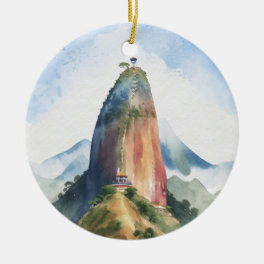 Rock of Guatape El Penon Colombia Watercolor Ceramic Ornament