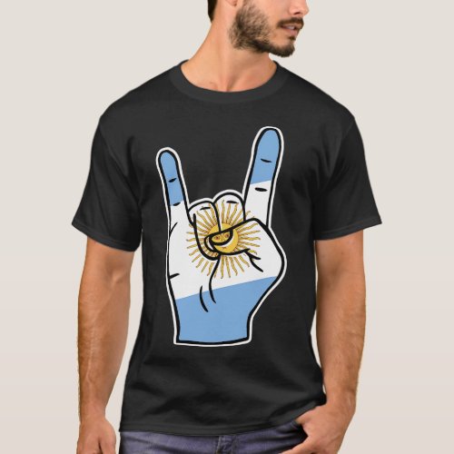Rock On Argentina Argentinian Flag Rock Hand T_Shirt