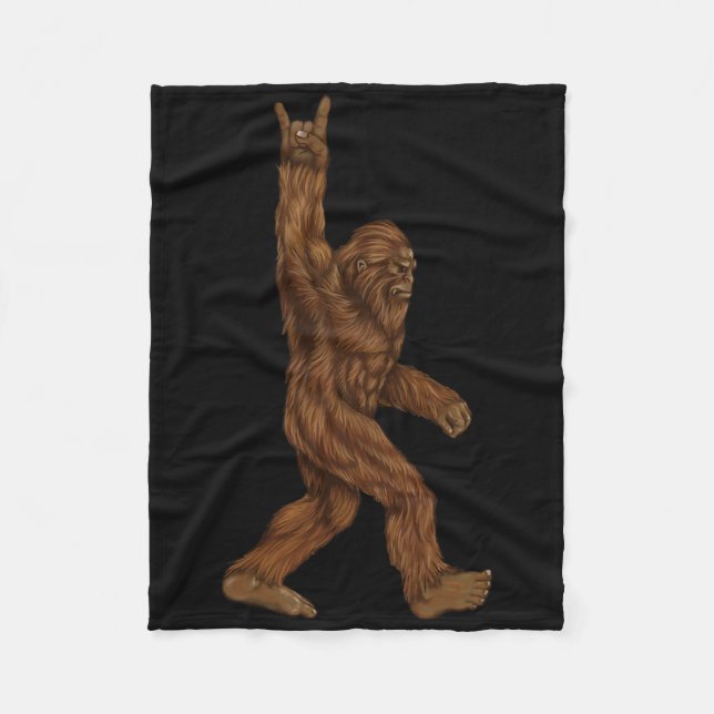 Rock On Bigfoot - Concert Buddy - Hand Drawn Sasqu Fleece Blanket (Front)