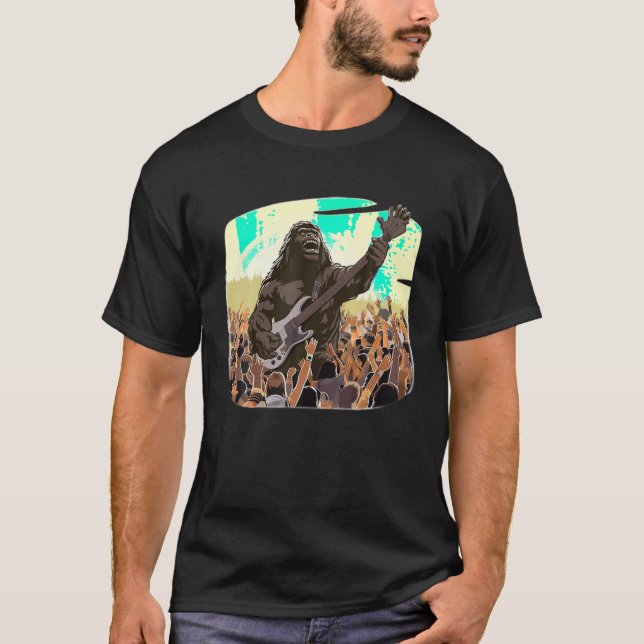 Rock On Bigfoot Sasquatch Loves Rock And Roll Grap T-Shirt (Front)