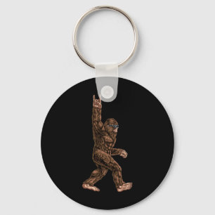 Rock On Bigfoot Sasquatch Loves Rock And Roll Sung Keychain