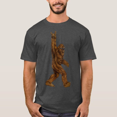 Rock On Bigfoot Sasquatch Loves Rock And Roll Sung T_Shirt