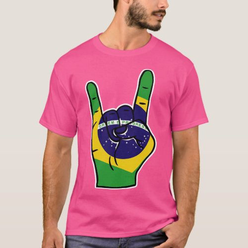 Rock On Brazil Brazilian Flag Rock Hand T_Shirt