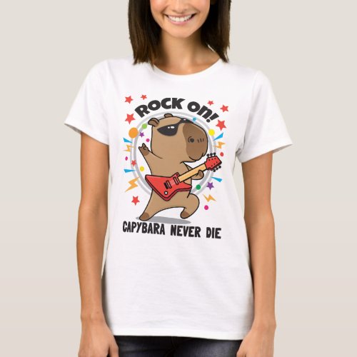 Rock On Capybara Never Die Guitar SoloLight T_Shirt