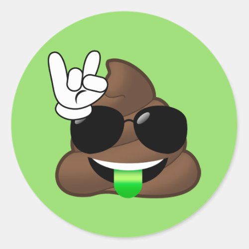 Rock On Cool Poop Emoji Green Stickers