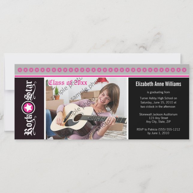 Rock on! Customized Graduation Announcement (pink) (Front)