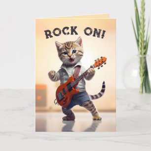 Rock On Cute Guitar Kitty Letterpress Thank You Card